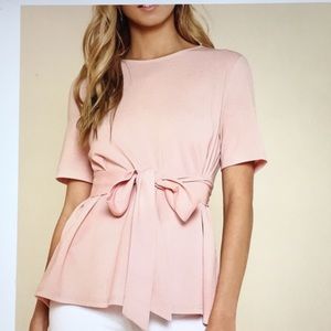 Blush Pink Short Sleeve Self Tie Blouse